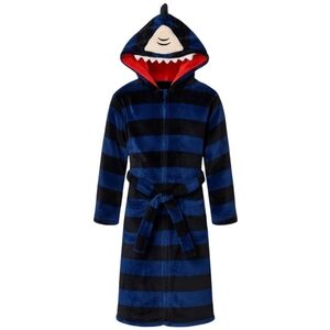 Boy's Striped Shark Hooded Robe Blue Sleepwear Size 8 Medium‎
